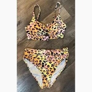 Bar III Leopard Print Bikini Set High Waist Tie Back‎ Swimsuit Size Small